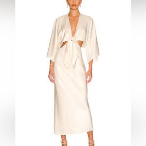 Shona Joy La Lune Tie Front Bias Midi Dress in Cream